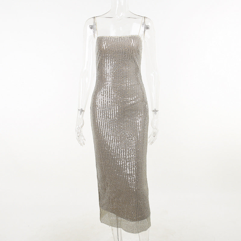 Damen elegantes Abendkleid mit schimmernden Pailletten und figurbetonter Silhouette Drune