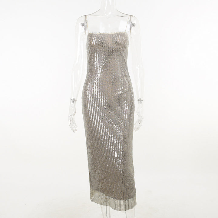 Damen elegantes Abendkleid mit schimmernden Pailletten und figurbetonter Silhouette Drune