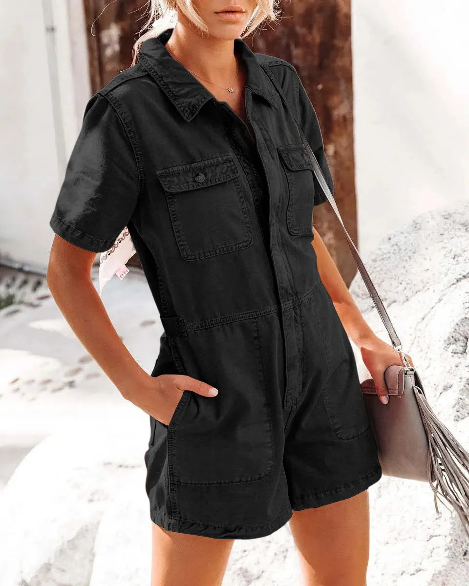Damen Kurzoverall im lässigen Utility-Stil mit praktischen Taschen Drune