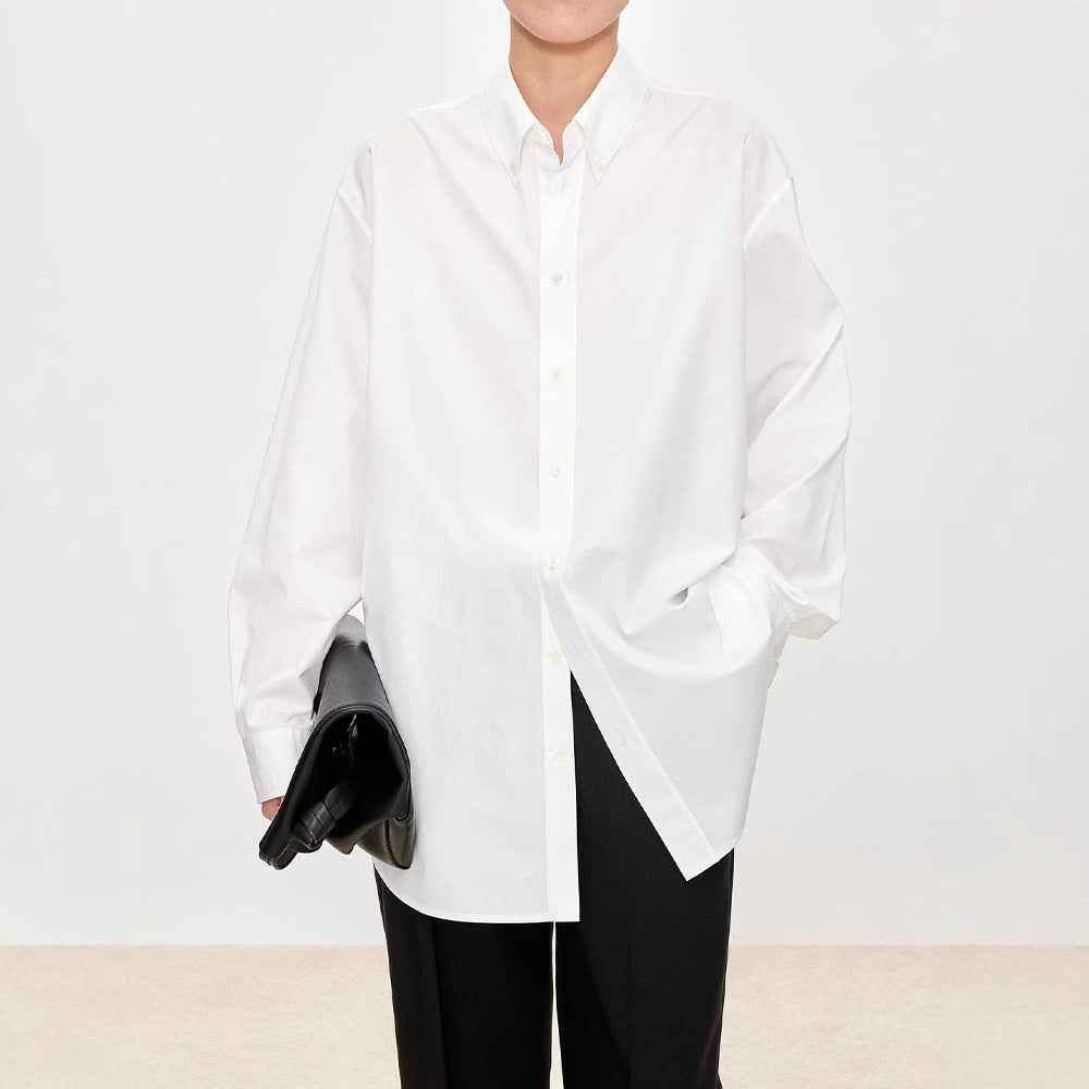 Damen elegante oversized Bluse mit klassischen Knopfdetails Drune