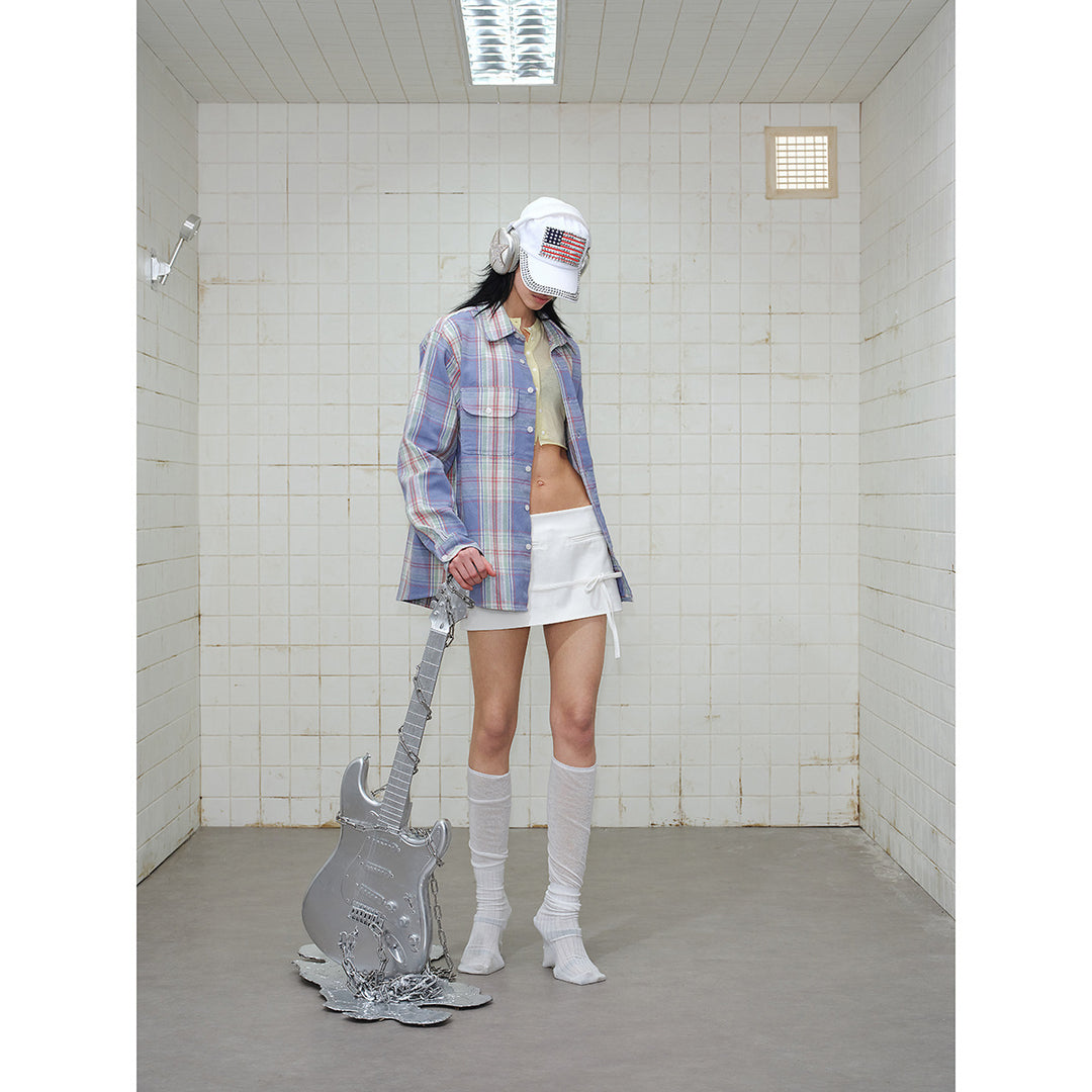 Unisex Karo-Hemdjacke im Oversize-Schnitt mit Pattentaschen und Ärmelpatch Drune