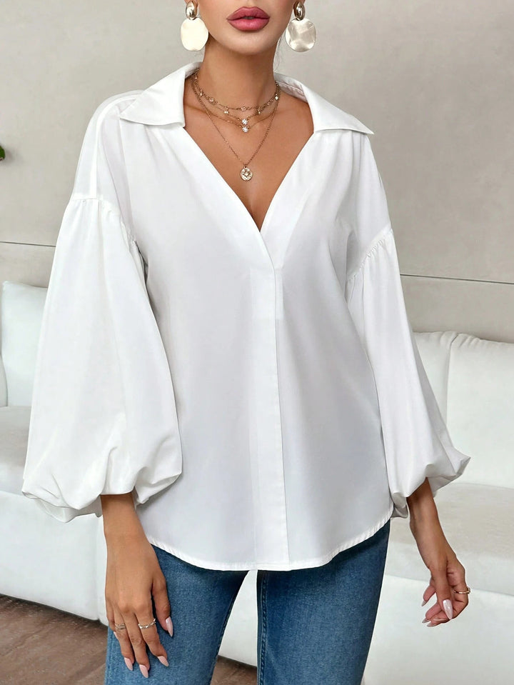 Damen Oversize-Bluse mit voluminösen Puffärmeln und Punktmuster Drune