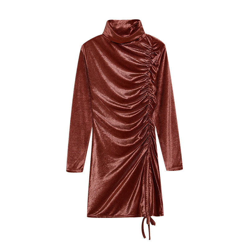 Damen Partykleid mit hochgeschlossenem Kragen und Raffungen Drune