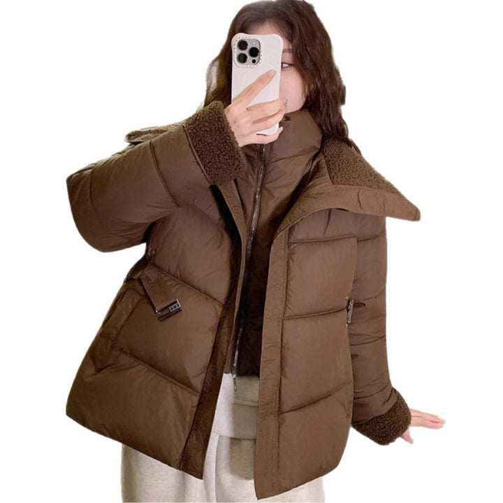 Damen Stylische und warme Pufferjacke mit hohem Kragen und praktischen Taschen Drune