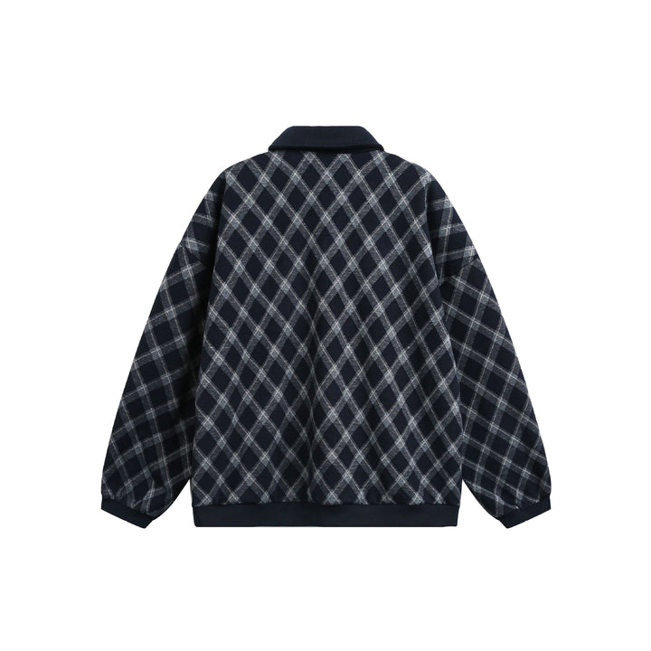 Damen Karierter Oversize‑Polo‑Pullover mit Halbknopfleiste und Rippbündchen Drune