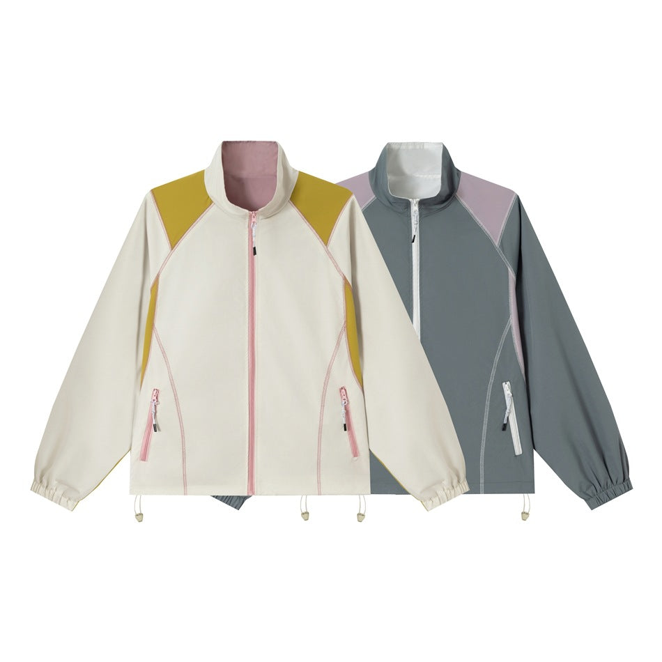 Unisex Leichte Softshell-Trainingsjacke mit Stehkragen, Kontrastpaneelen und Kordelzug Drune