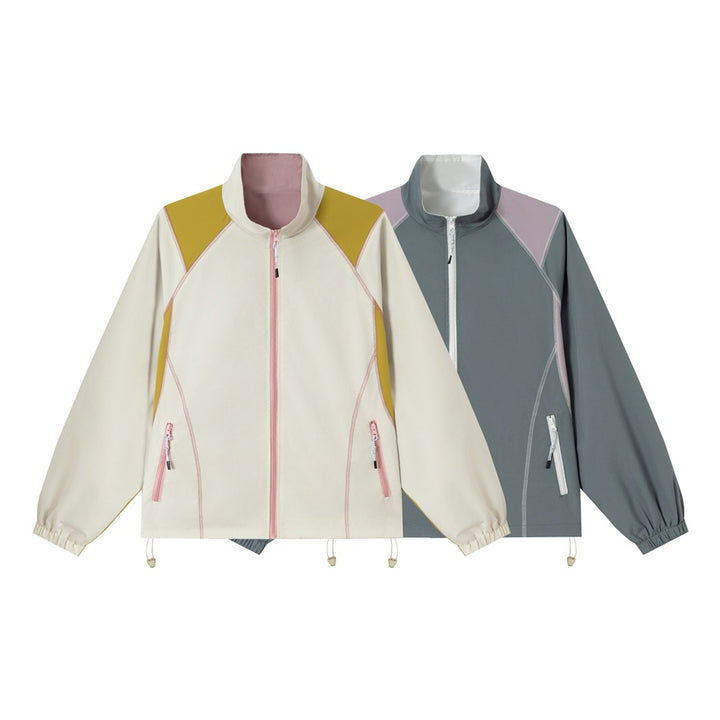 Unisex Leichte Softshell-Trainingsjacke mit Stehkragen, Kontrastpaneelen und Kordelzug Drune