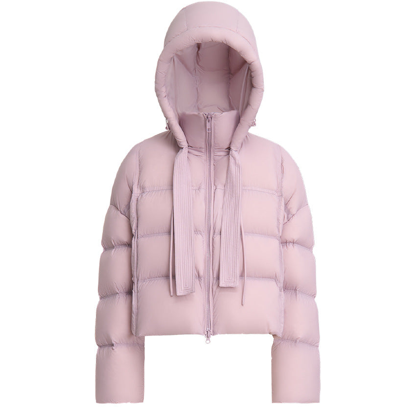 Damen Kurz geschnittene Boxy-Steppjacke mit voluminöser Kapuze und Kordelzug Drune