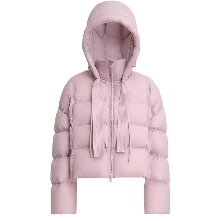 Damen Kurz geschnittene Boxy-Steppjacke mit voluminöser Kapuze und Kordelzug Drune