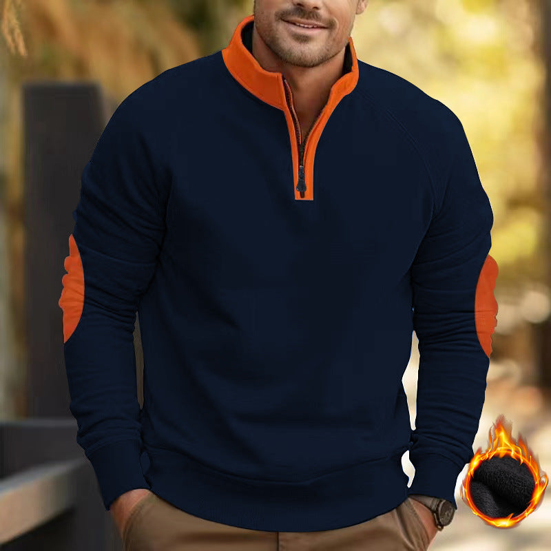 Herren nan Zip-Pullover mit Stehkragen, halbem Reißverschluss und verstärkten Ellbogenpatches Drune