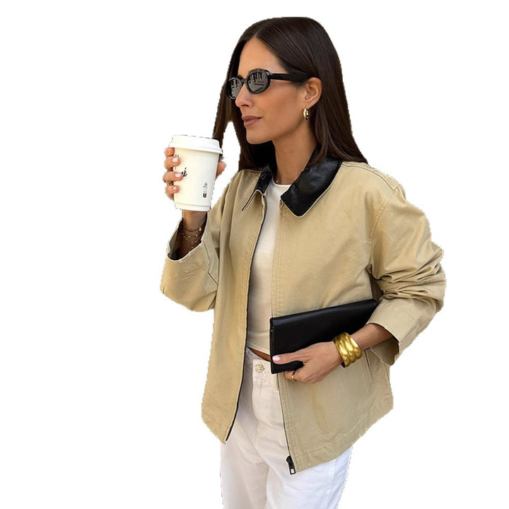 Damen Boxy-Übergangsjacke mit kontrastierendem Kragen und verdecktem Reißverschluss Drune