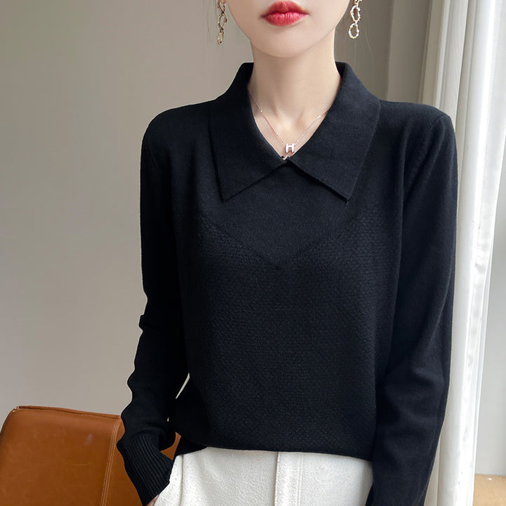 Damen Strickpullover mit Hemdkragen und strukturierter Vorderseite Drune