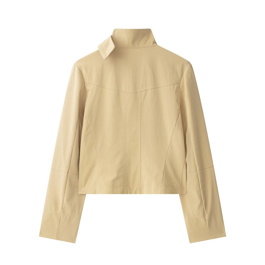 Damen Kurzer Doppelreihiger Field‑Blouson im Utility‑Stil mit Stehkragen Drune