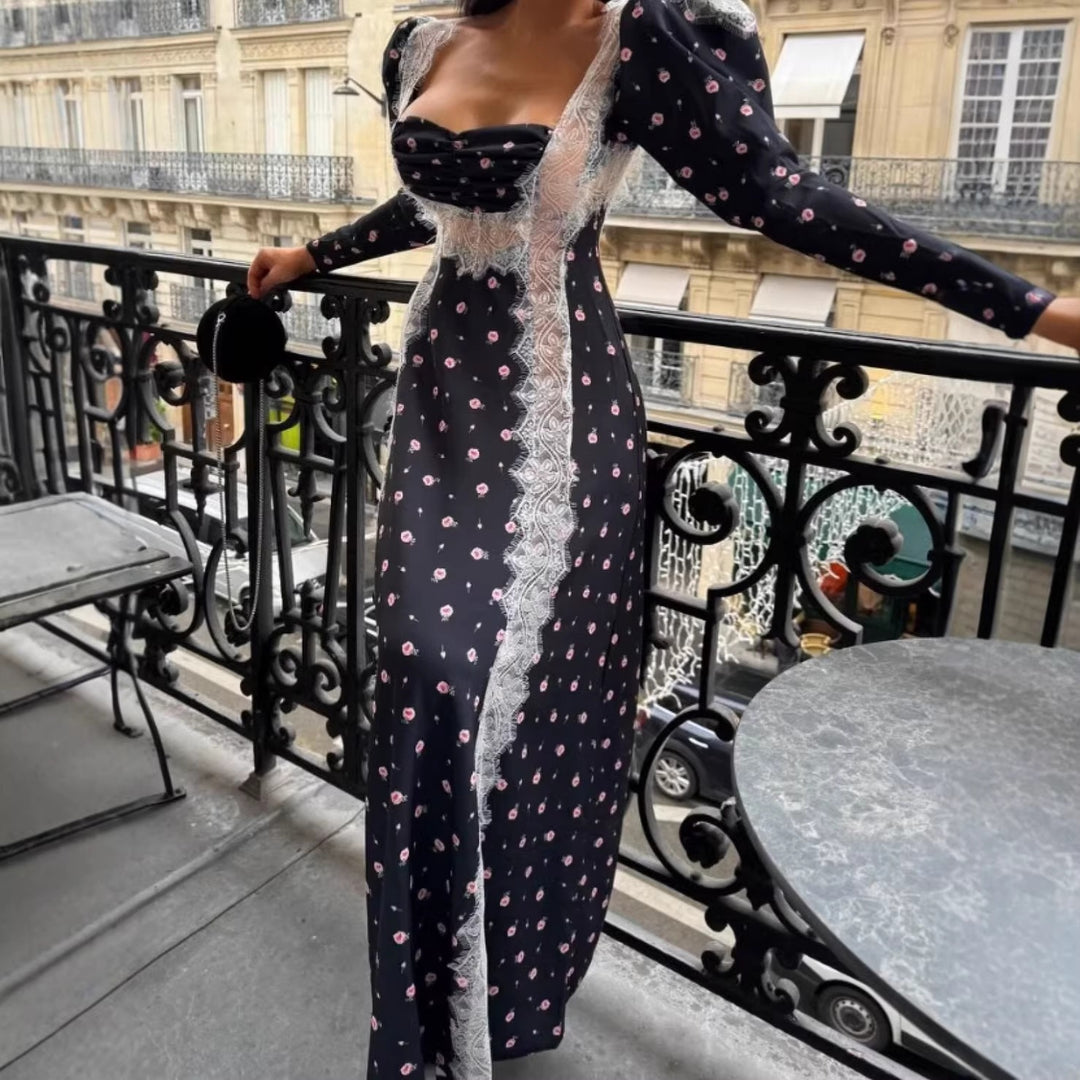 Damen Maxikleid mit Spitzenbesatz und floralem Alloverprint Drune