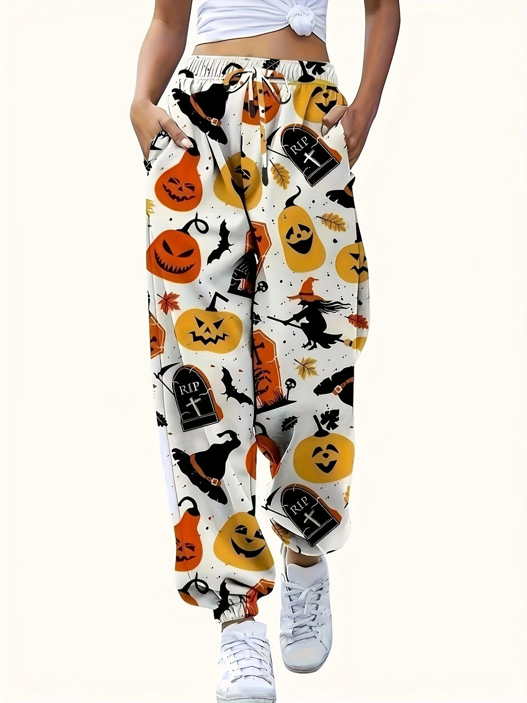 Damen Freizeithosen mit Halloween-Motiv und elastischem Bund Drune