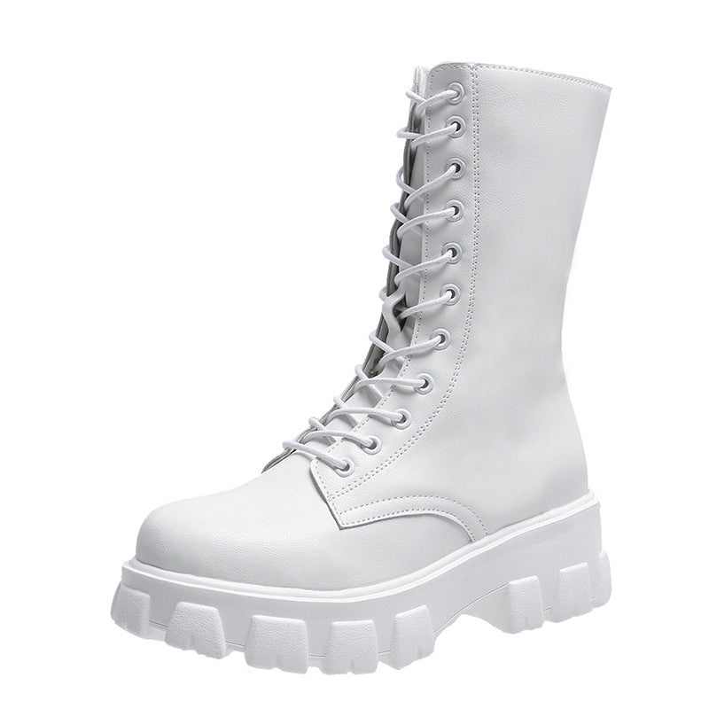 Damen Modische Schnürstiefel mit angularer Plateausohle Drune