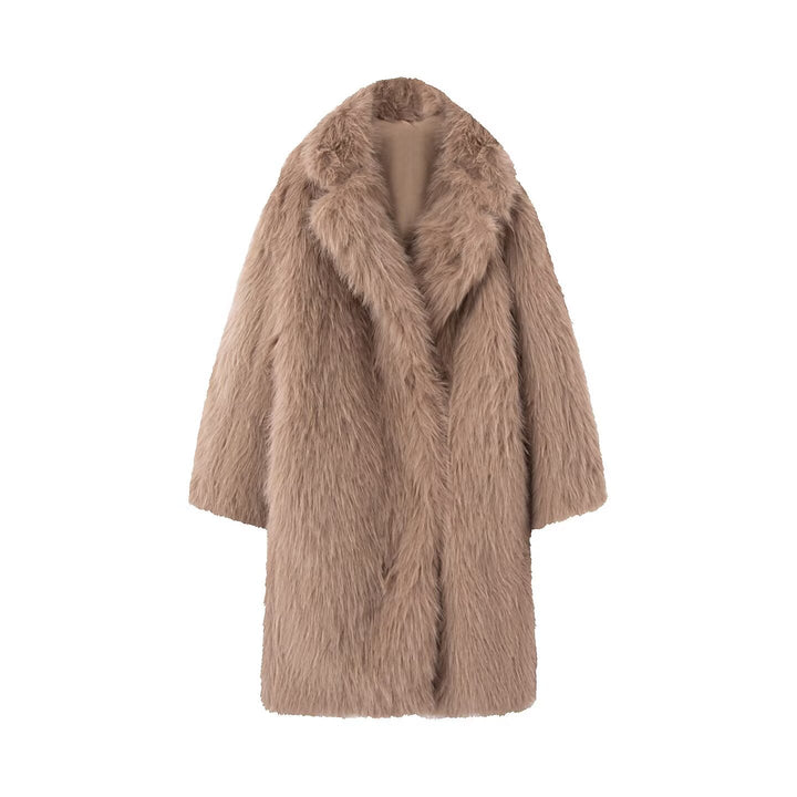 Damen Langer Oversize Kunstfellmantel mit voluminösem Schalkragen Drune