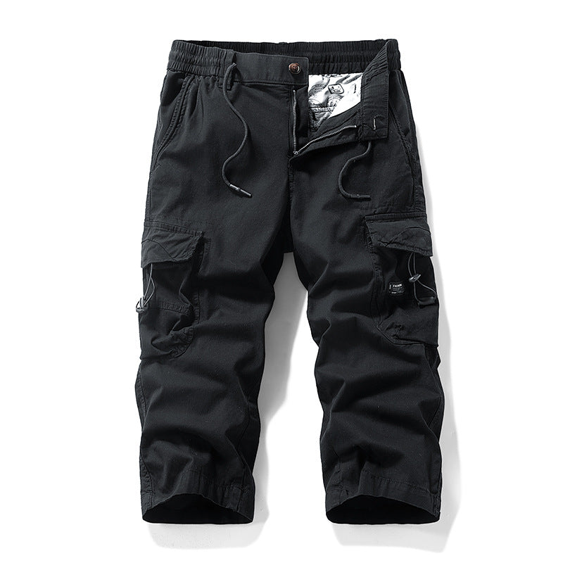 Herren Knielange Cargo-Shorts aus robustem Baumwoll‑Twill mit Elastikbund und Multifachtaschen Drune