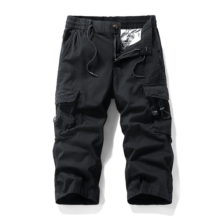 Herren Knielange Cargo-Shorts aus robustem Baumwoll‑Twill mit Elastikbund und Multifachtaschen Drune