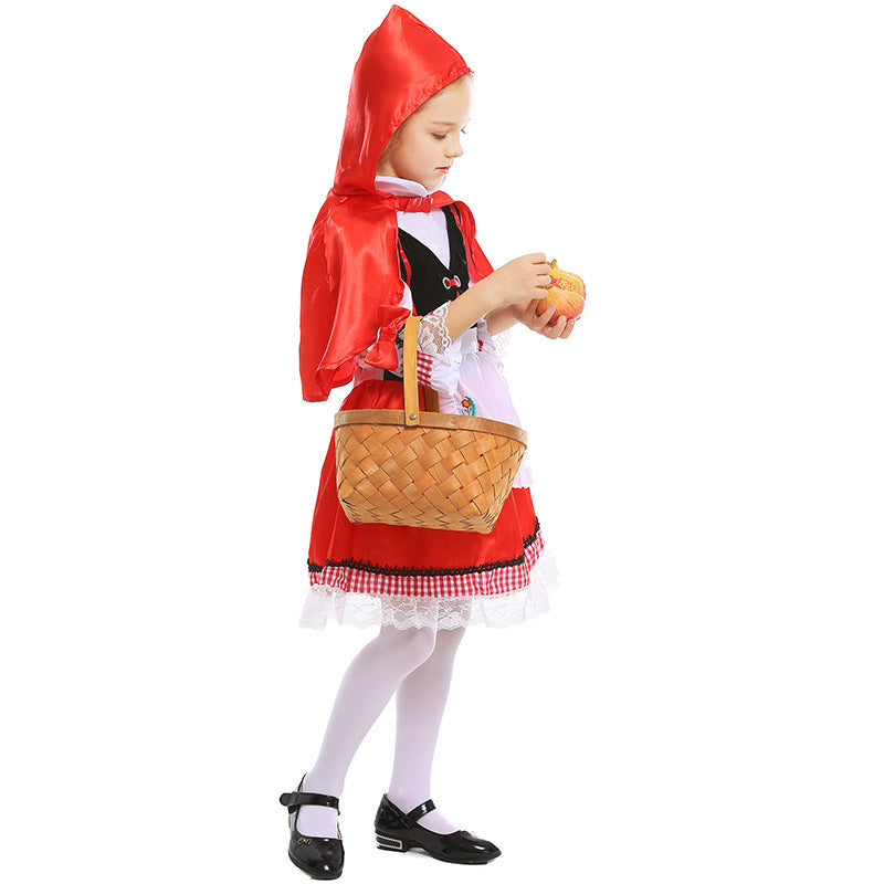 Mädchen Märchenhaftes Rotkäppchen Kostüm mit Umhang und gestickter Schürze Drune