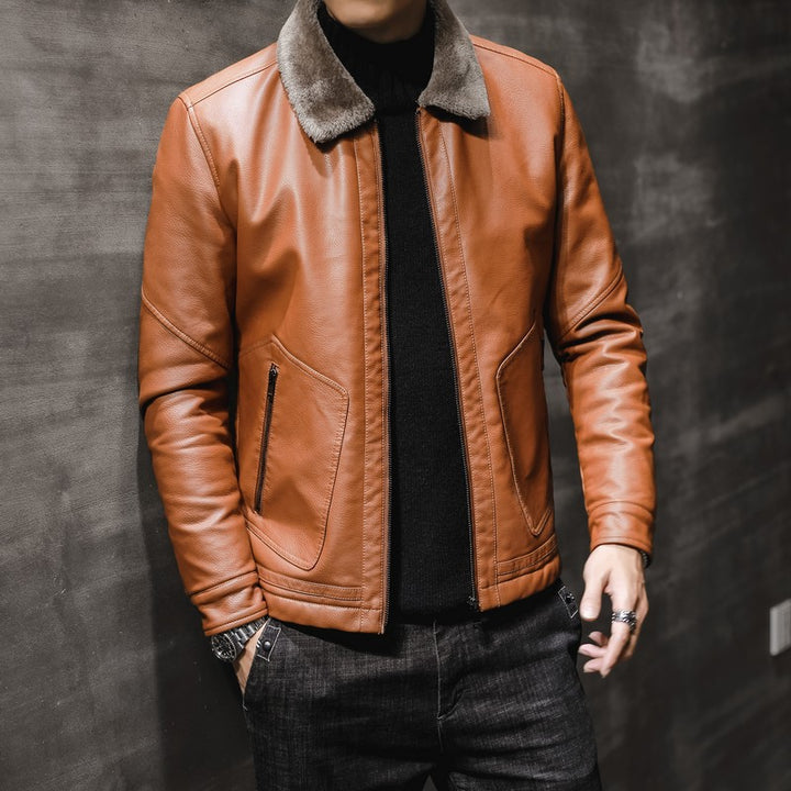 Herren Klassische Lederjacke mit Futter Drune