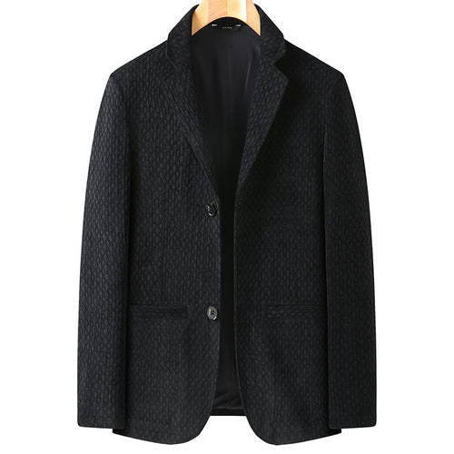 Herren Struktur-Blazer aus Wollmischung mit dezenter Diamantstruktur und schmalem Revers Drune