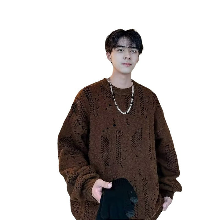 Herren lässiger Strickpullover mit einzigartigen Lochmustern Drune