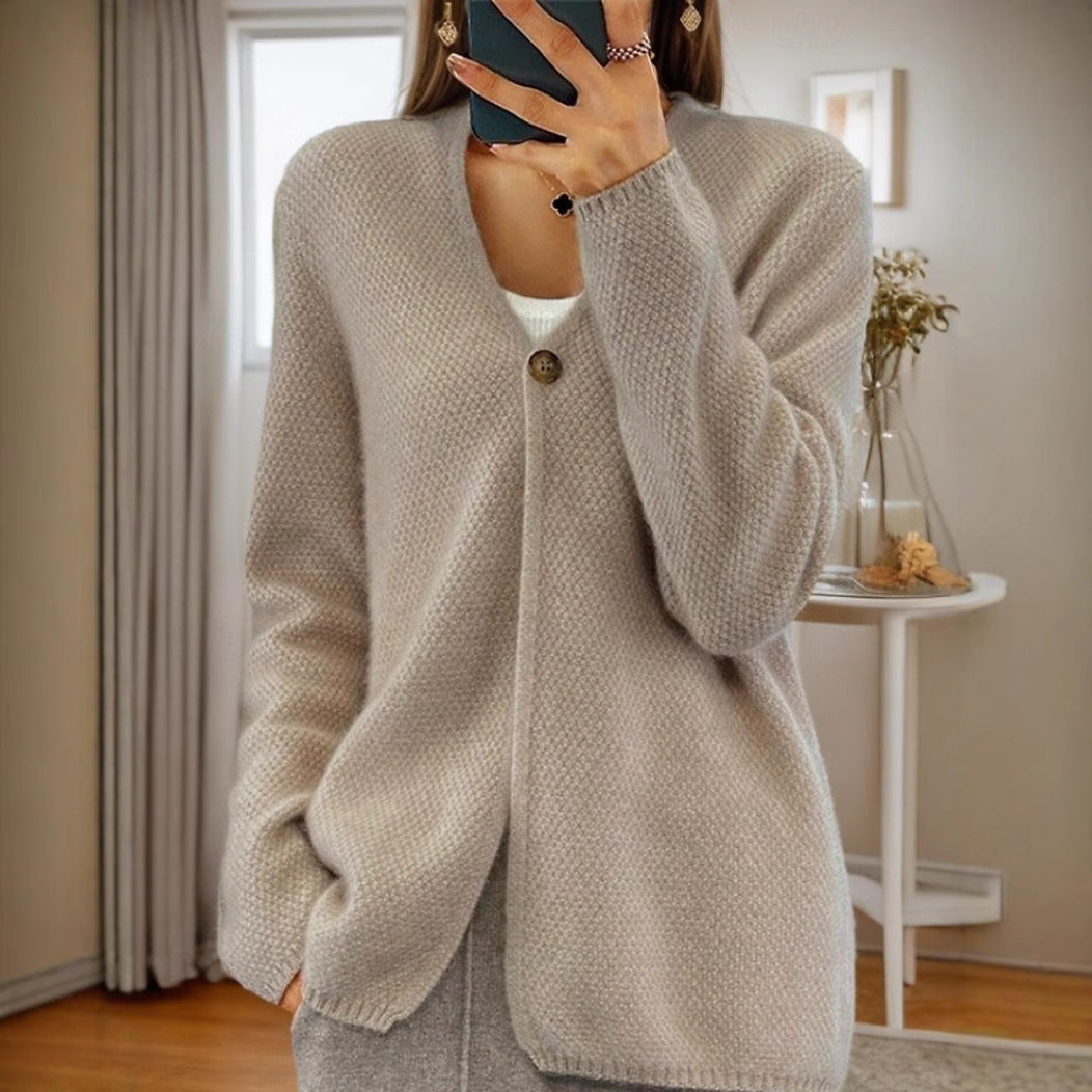 Damen Strickjacke mit feinem Texturmuster und Knopfdetail Drune