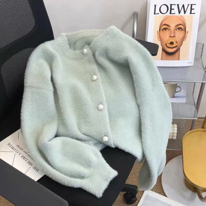 Damen Flauschiger Longpullover mit modernem Schnitt und Rundhalsausschnitt Drune