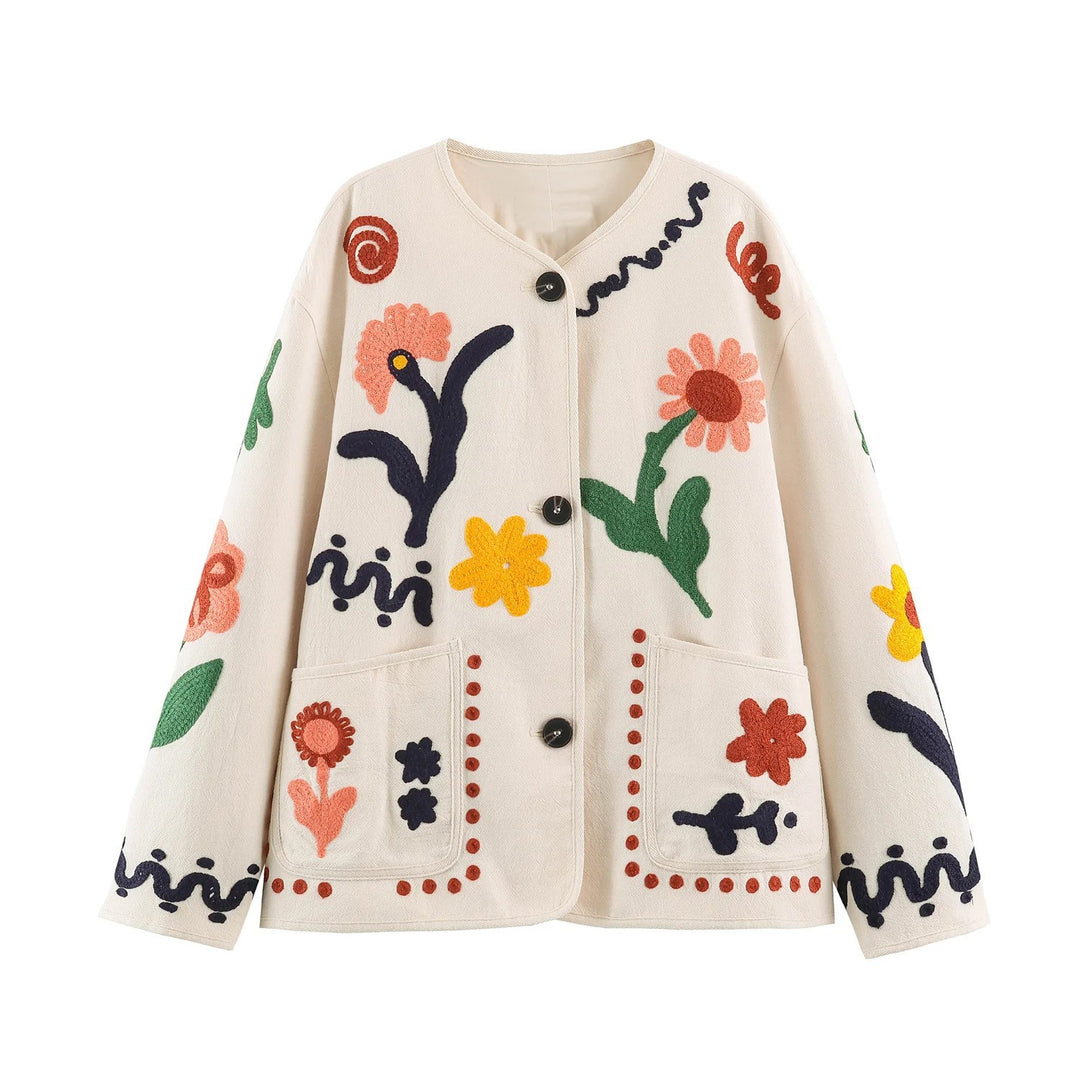 Damen Bestickte Oversize‑Jacke mit floralen Applikationen Drune