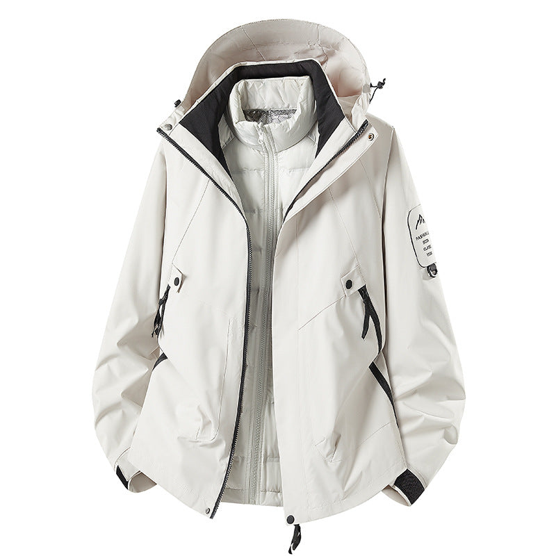 Herren Zwei-in-eins Wetterschutzjacke mit abnehmbarer Steppweste und verstellbarer Kapuze Drune