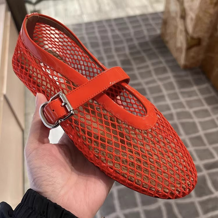 Damen Elegante Mesh Mary Jane Ballerinas Drune