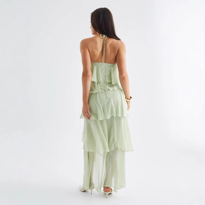 Damen Elegantes Maxikleid mit schwingenden Rüschendetails Drune