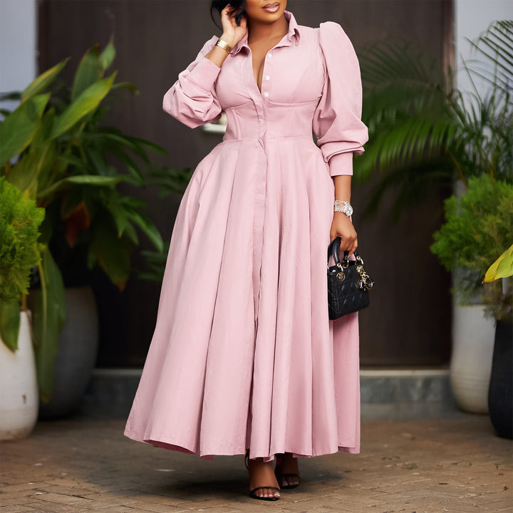 Damen Hemdkleid im eleganten Maxi-Format mit betontem Taillenbund Drune