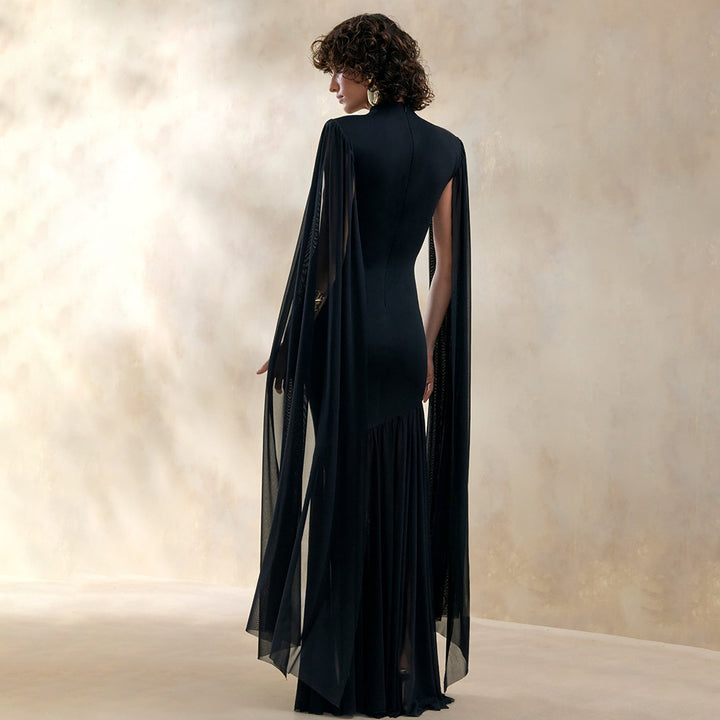 Damen Elegantes Maxikleid mit fließendem Stoff und ausgefallenen Ärmeln Drune