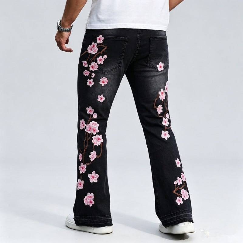 Herren Jeans mit floralen Stickereien Drune