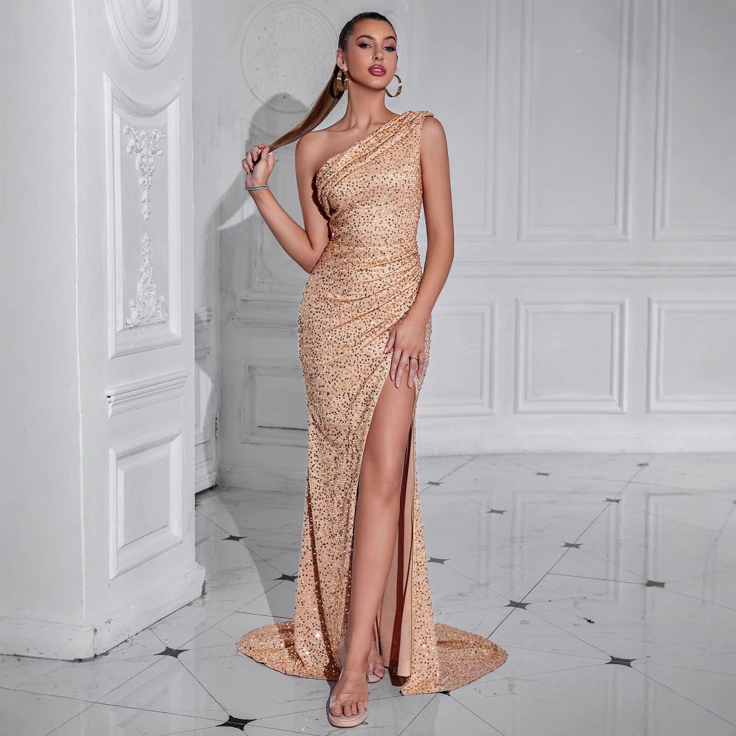 Damen Glamouröses Abendkleid mit asymmetrischem Design und schimmernden Pailletten Drune