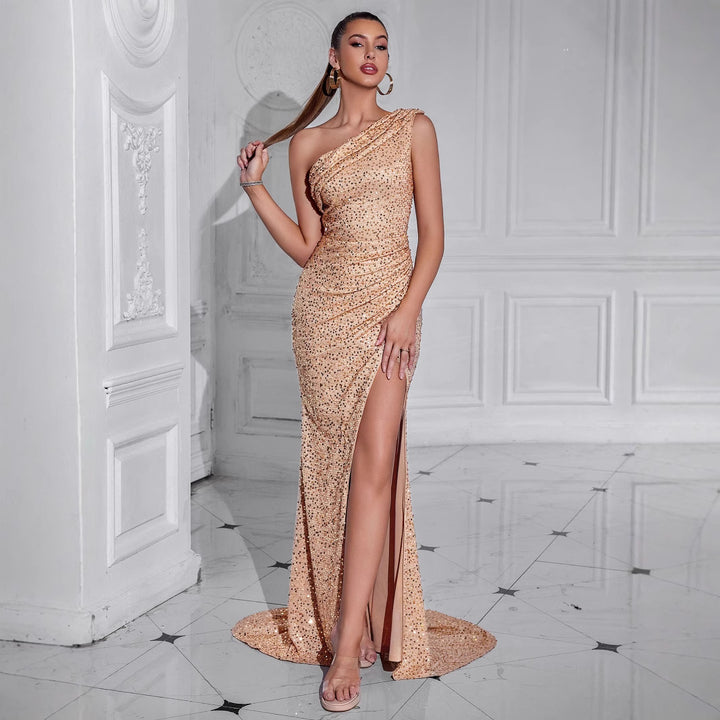 Damen Glamouröses Abendkleid mit asymmetrischem Design und schimmernden Pailletten Drune
