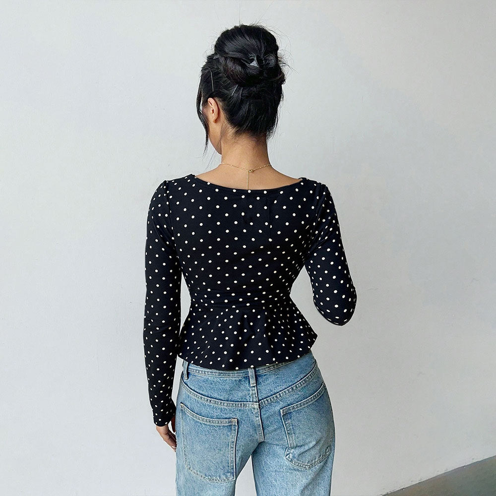 Damen Blusenshirt mit peplum Schnitt und Polka-Dot-Muster Drune
