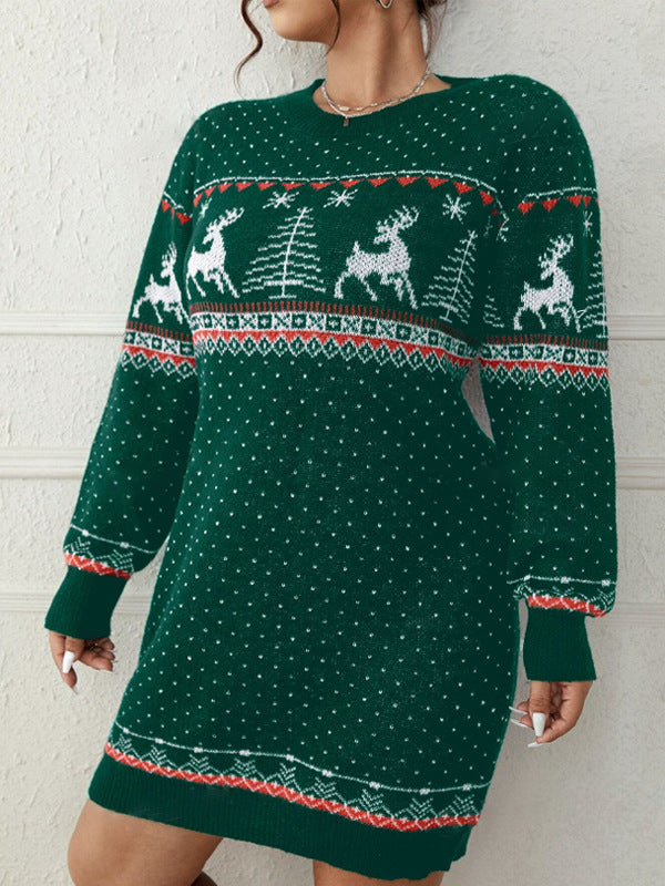 Damen kuscheliger Weihnachts-Strickpullover mit festlichem Rentiermotiv Drune