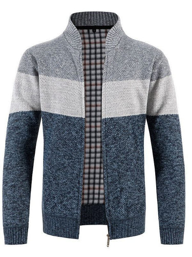 Herren modische Strickjacke mit kontrastierenden Streifen und gestepptem Innenfutter Drune