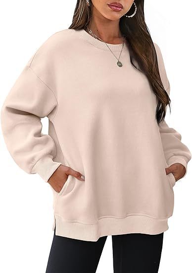 Damen nan lässiger Oversize-Sweatpullover mit seitlichen Eingrifftaschen, geripptem Saum und überschnittener Schulter Drune