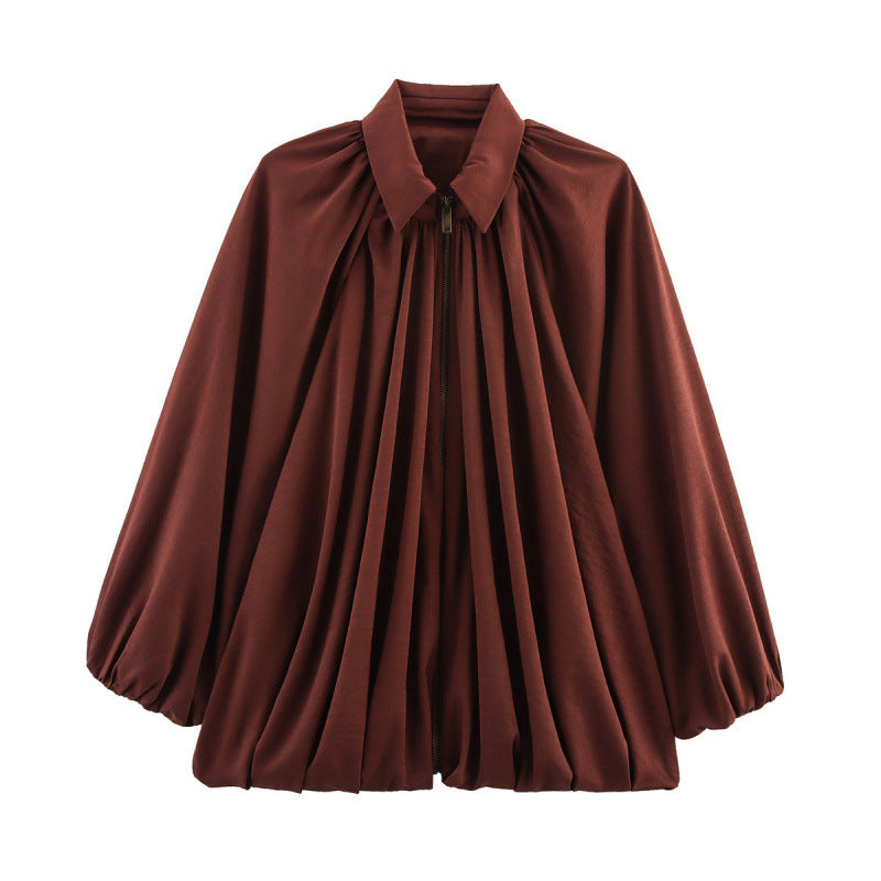 Damen Modische Bluse mit Volants und Reißverschluss Drune