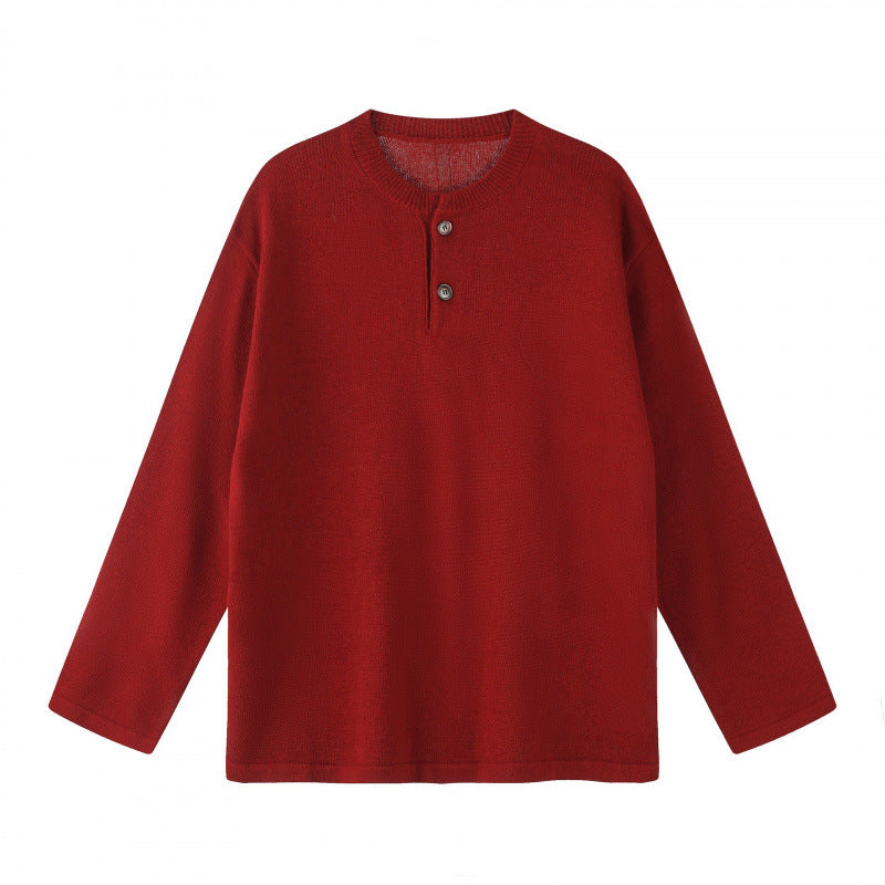Unisex Oversize-Strickpullover mit Henley-Knopfleiste, geradem Saum und leichter Struktur Drune
