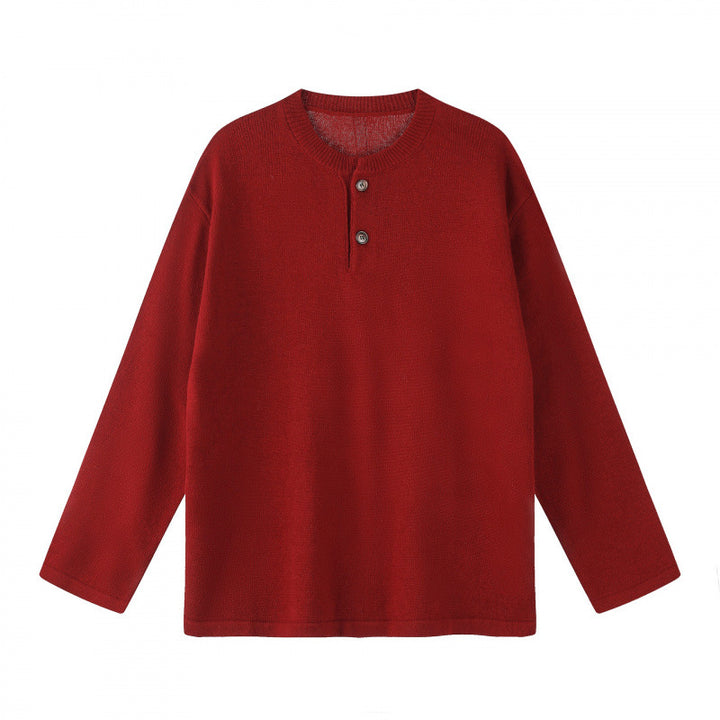 Unisex Oversize-Strickpullover mit Henley-Knopfleiste, geradem Saum und leichter Struktur Drune