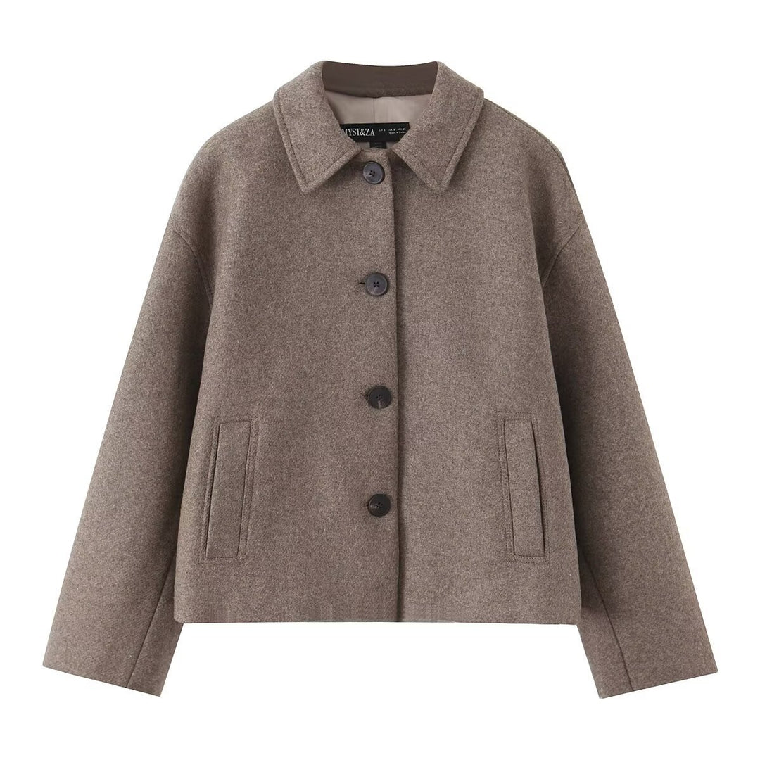 Damen nan kurzgeschnittene Blousonjacke aus Wollmix mit Hemdkragen und Leistentaschen Drune