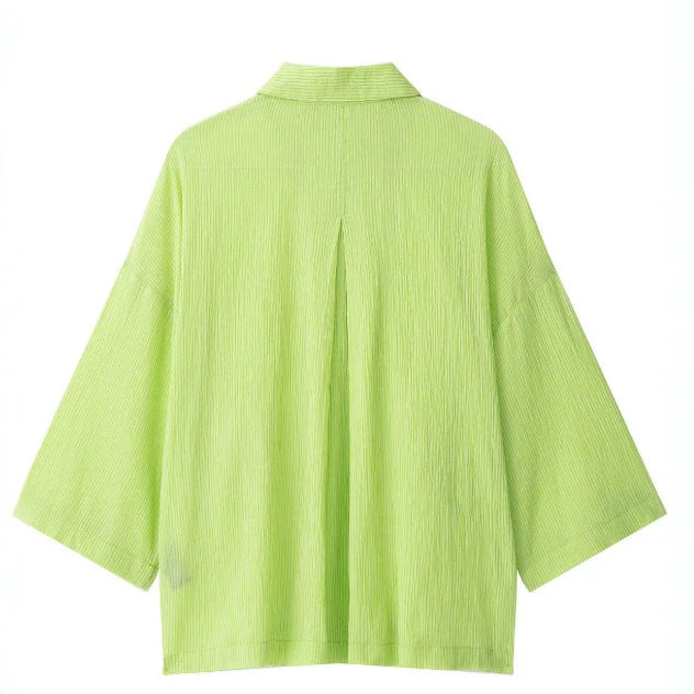 Damen Oversize-Hemdbluse aus feinem Rippstrick mit kastiger Silhouette und dreiviertelärmeln Drune