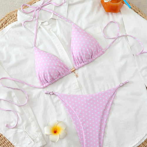 Damen Bunt gepunkteter Triangel-Bikini Drune