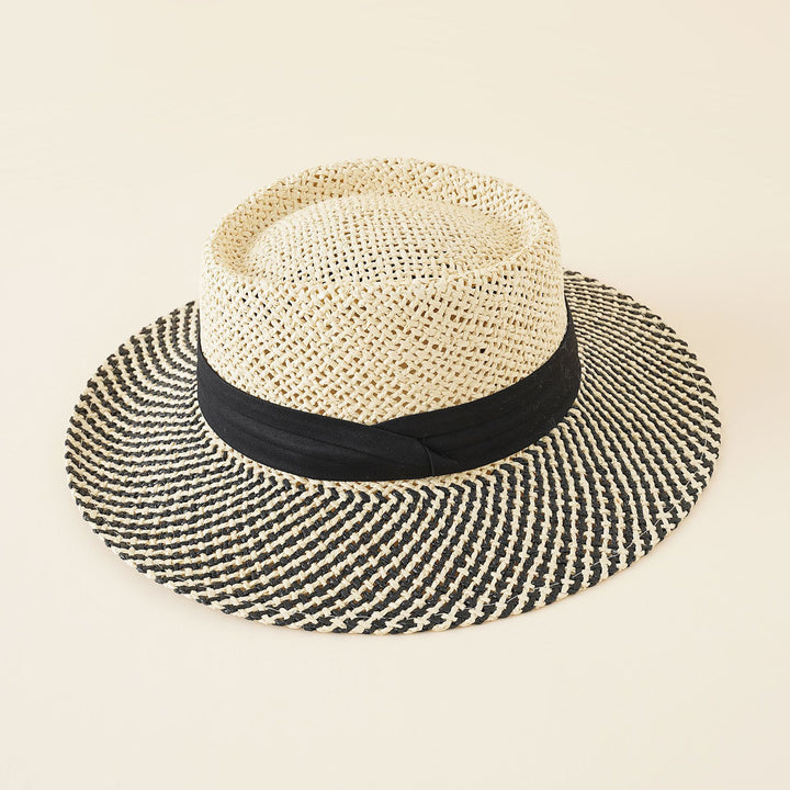 Damen Strohhut mit breiter Krempe und elegantem Kontrastband Drune