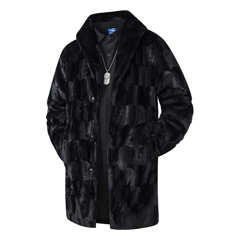 Herren Langer Kunstfell-Mantel mit Oversize-Schnitt und Schalkragen Drune
